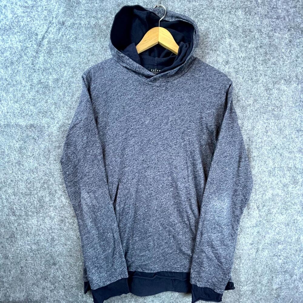 Velvet By Graham & Spencer Hoodie Mens Medium‎ Gray Blue Long Sleeve Pullover